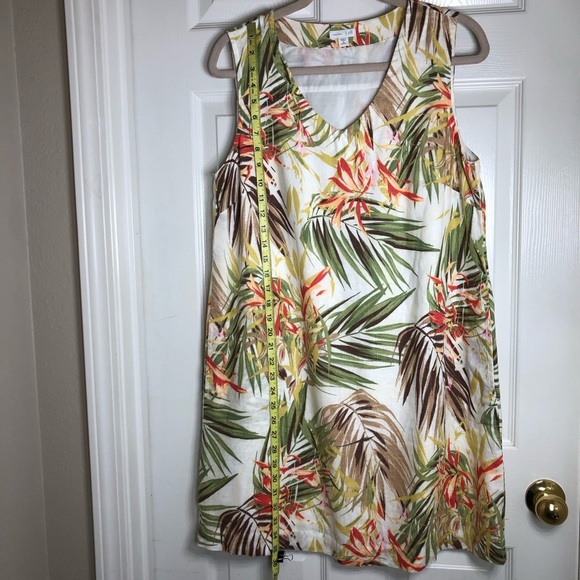 J.Jill Love Linen 100% Linen V Neck Sleeves Pockets Tropical Shift Lined Dress M - Picture 10 of 16